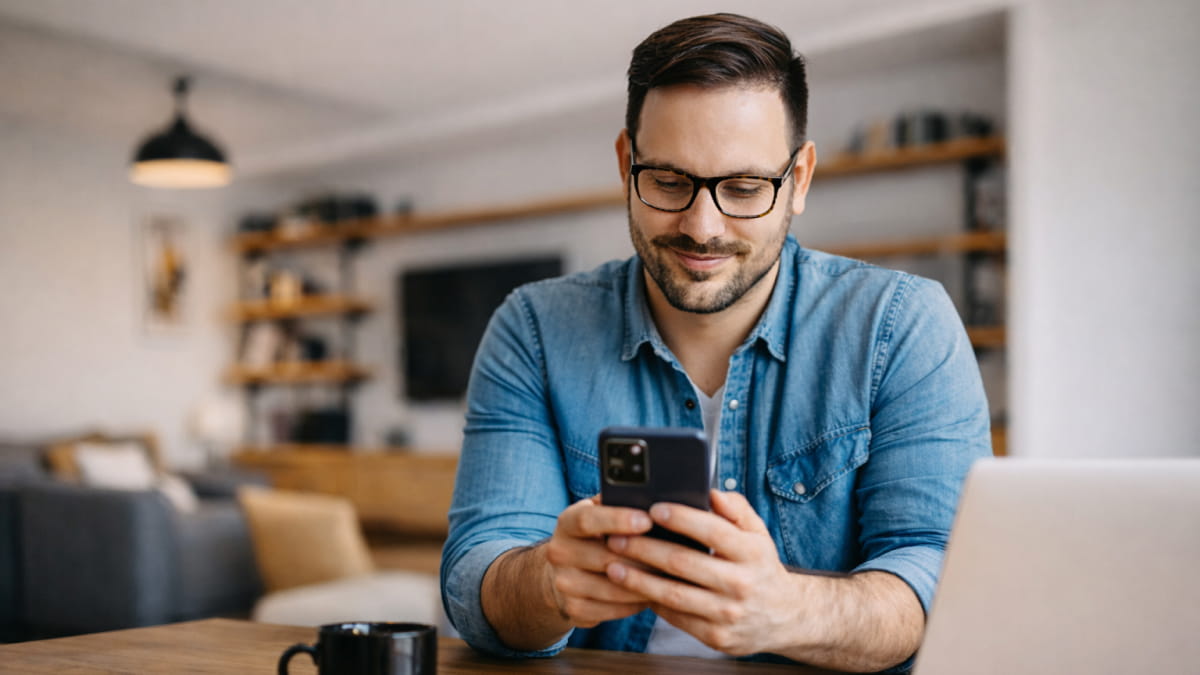 Man on phone and lapop