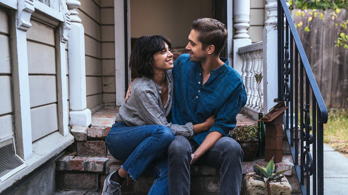 Couple sitting on steps