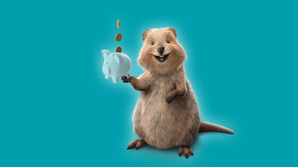 Quokka with a savings piggy bank