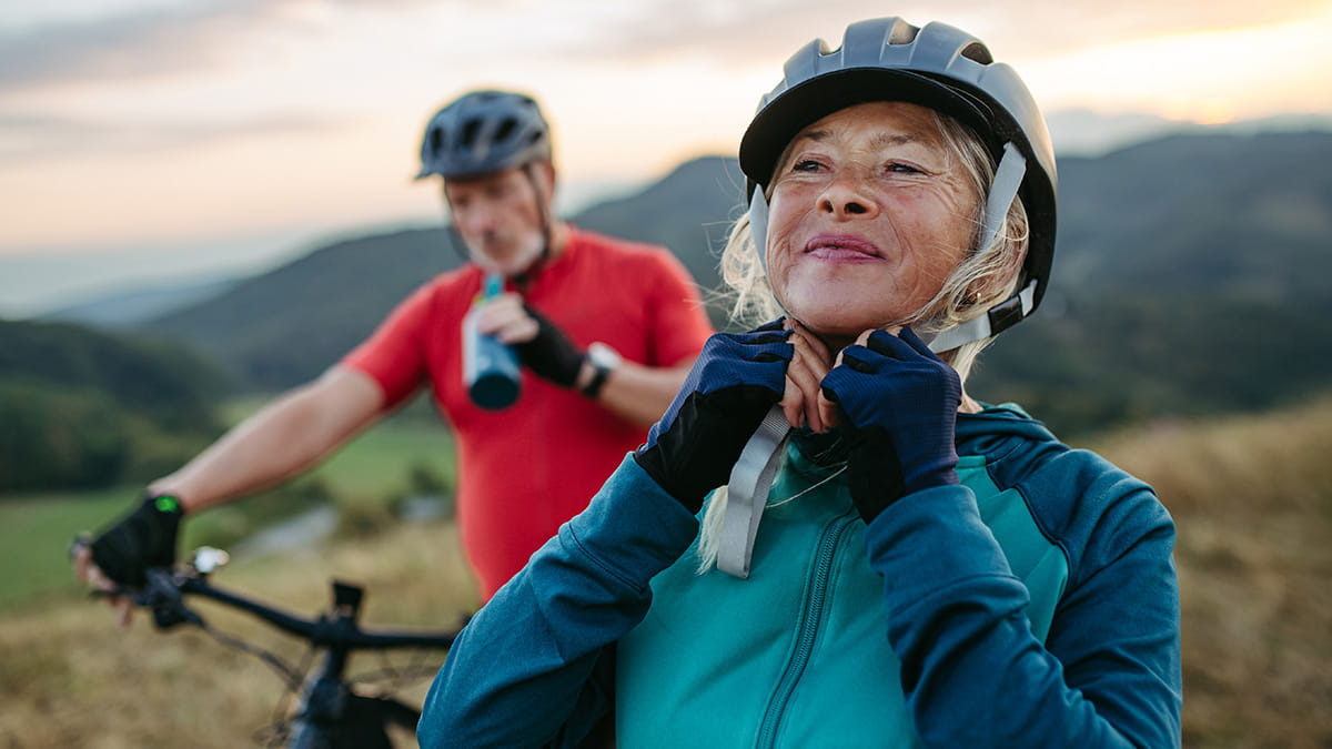 Healthy elder couple bike riding