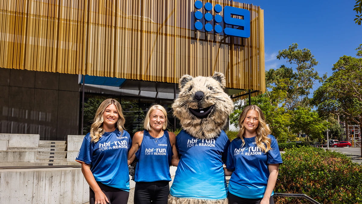 Channel 9 personalities wearing 2025 Run for a Reason t-shirt