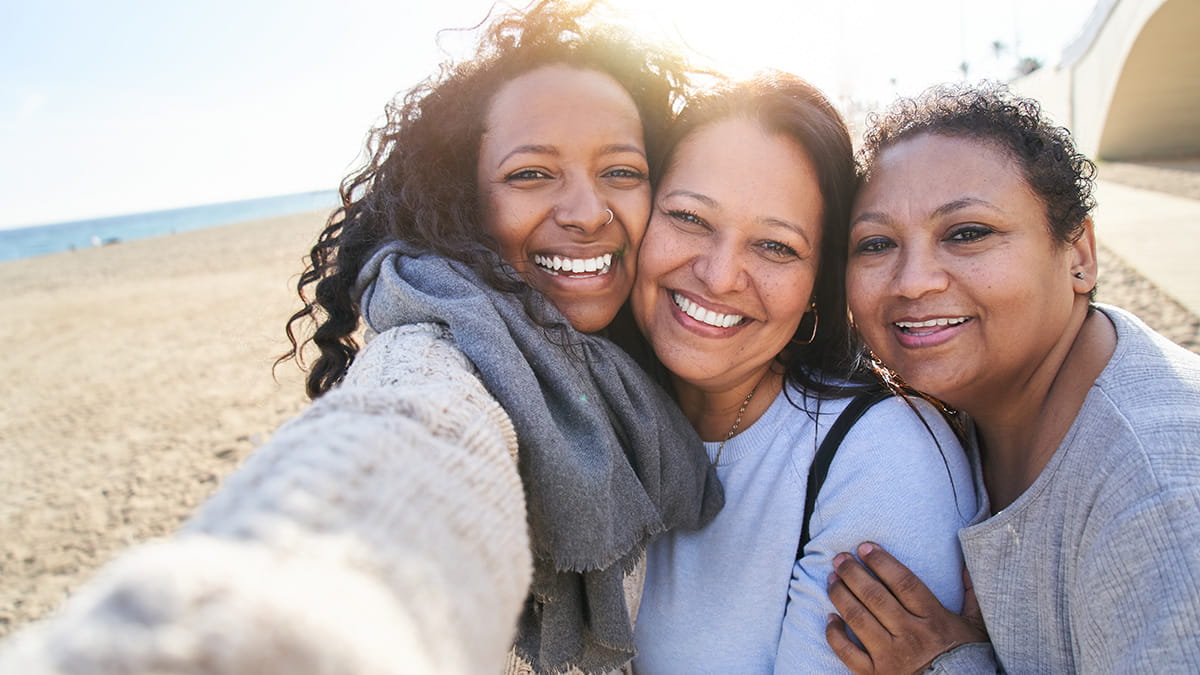 Three women taking a selfie