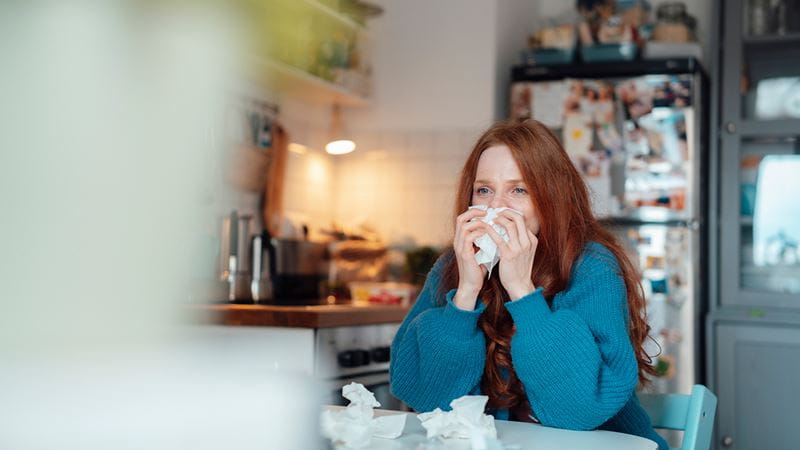 Woman with an upper respiratory tract infection, or URTI