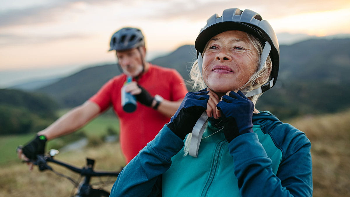 Older couple on mountain bikes