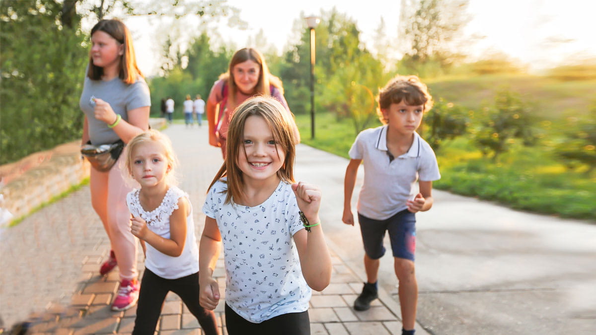 Kids running on a path