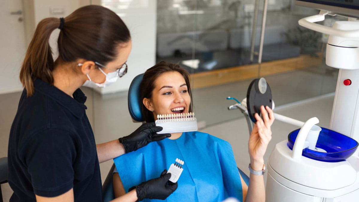 Woman getting treated at the dentist