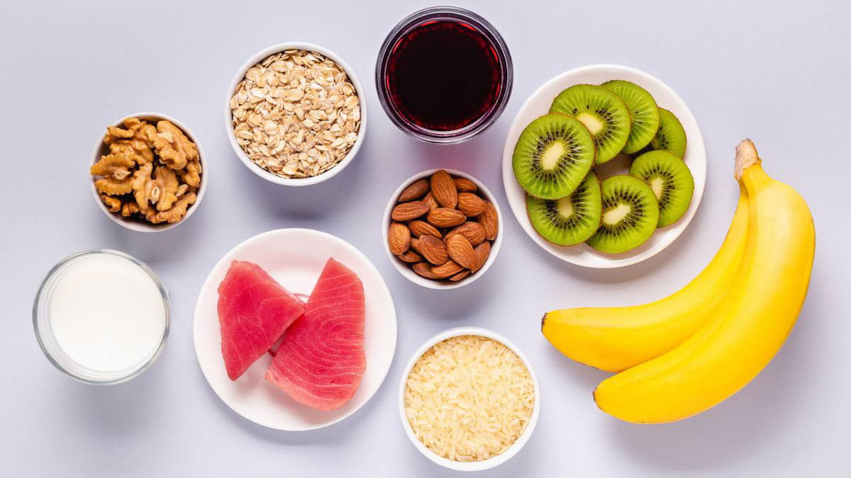 Fresh food in clean white bowls