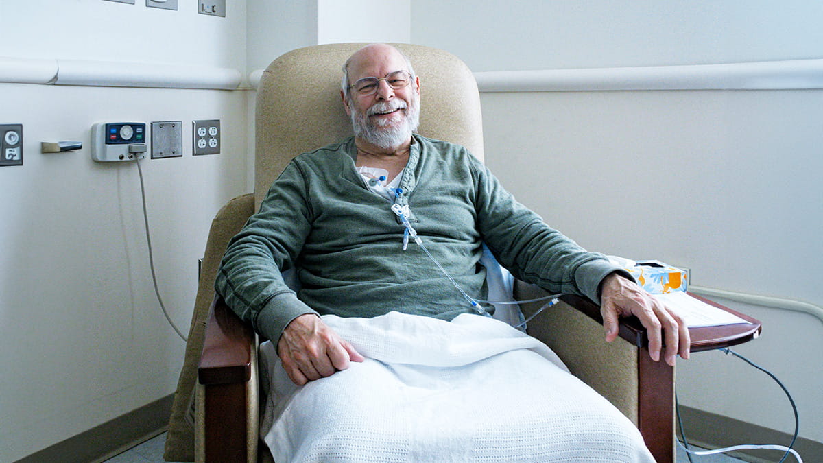 Older man getting hospital treatment