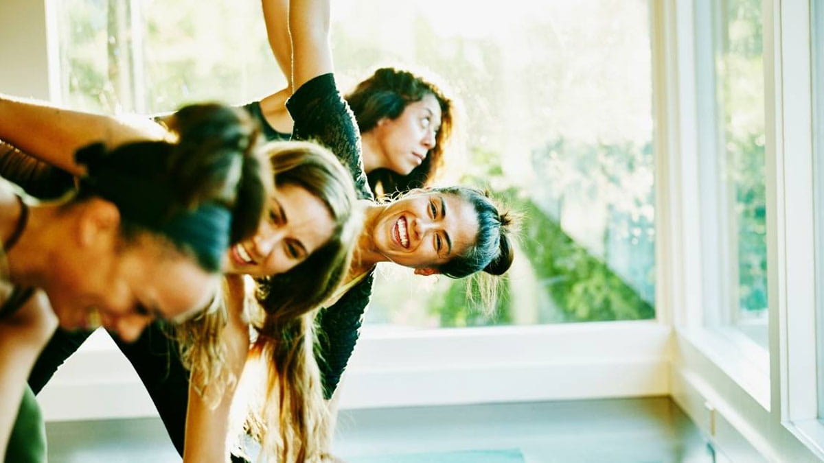 Group of young people exercising