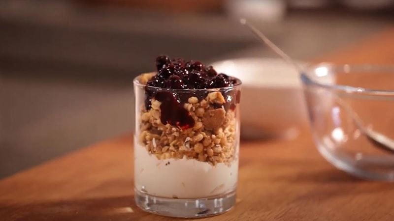 Granola cups with blueberry chia jam