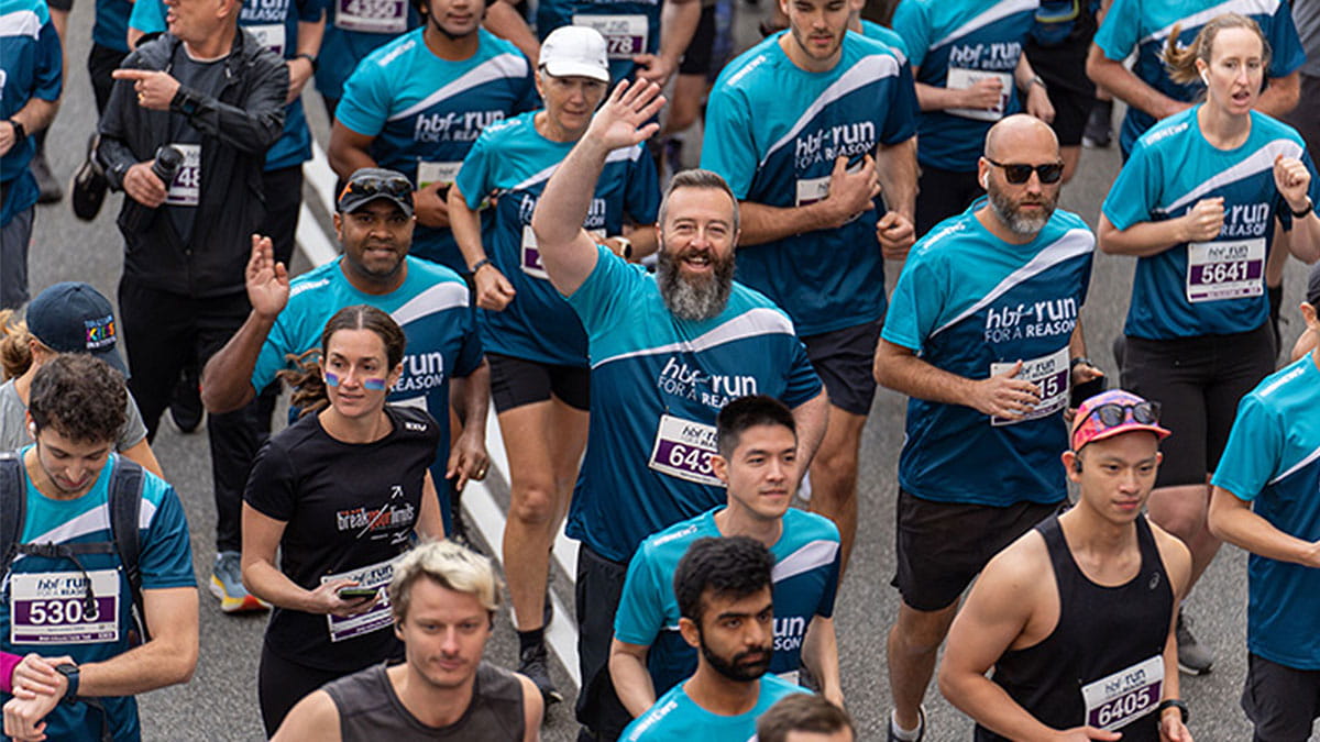 Crowd of people running
