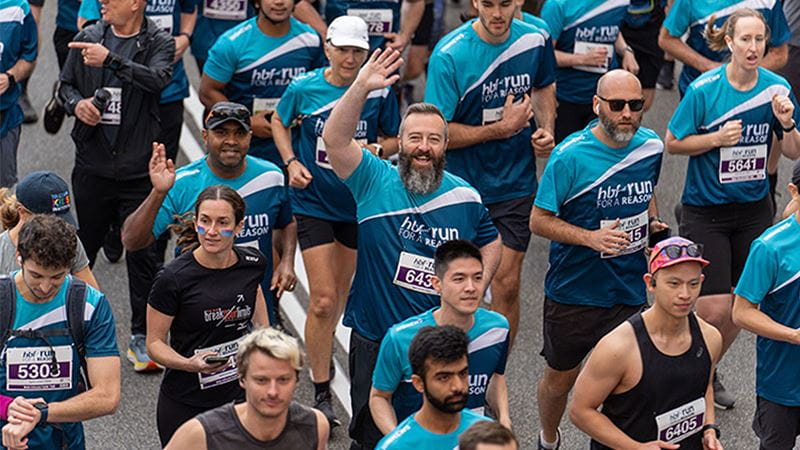 Crowd of people running