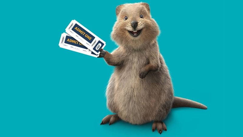 HBF quokka holding two movie tickets