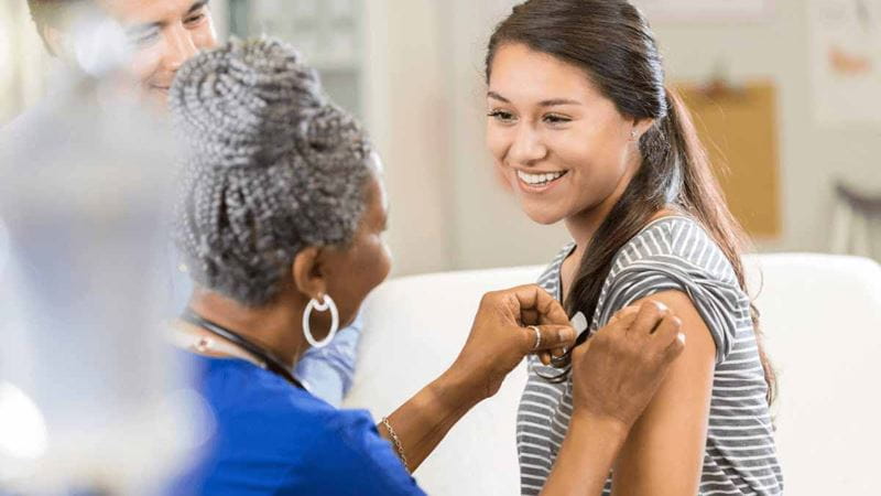 Woman getting a flu shot