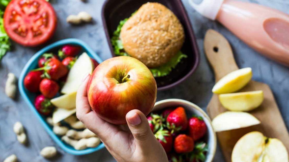 School lunchbox filled with healthy food