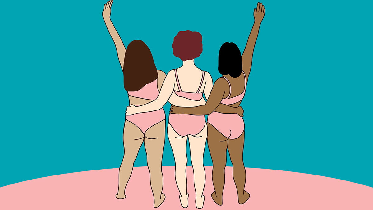 Illustration of three women hugging