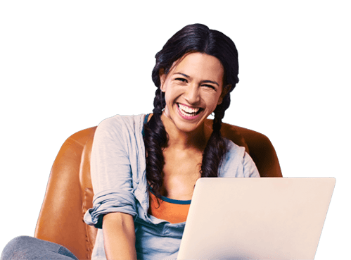 Woman on laptop smiling