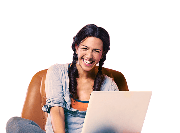 Woman on laptop smiling