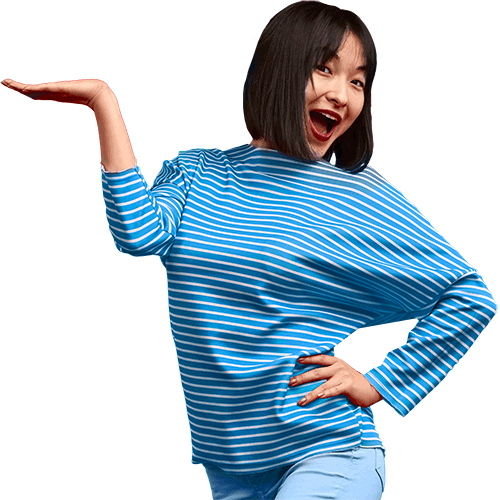 Woman in presentation stance