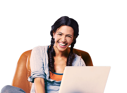 Woman smiling on laptop