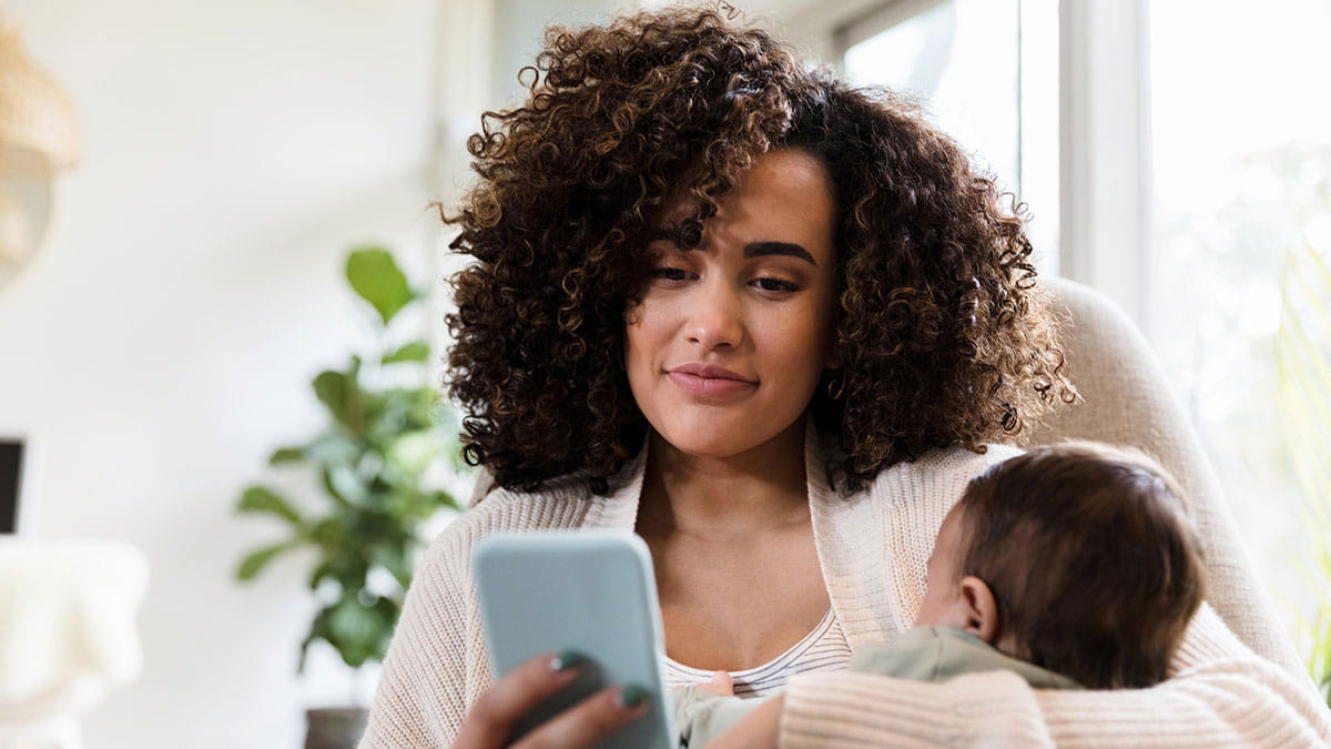 Mother and baby on the phone