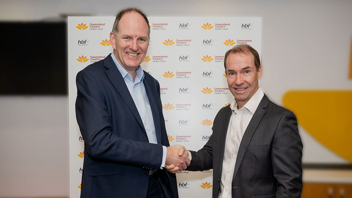 HBF Interim CEO Simon Walsh and Queensland Country Bank CEO Aaron Newman