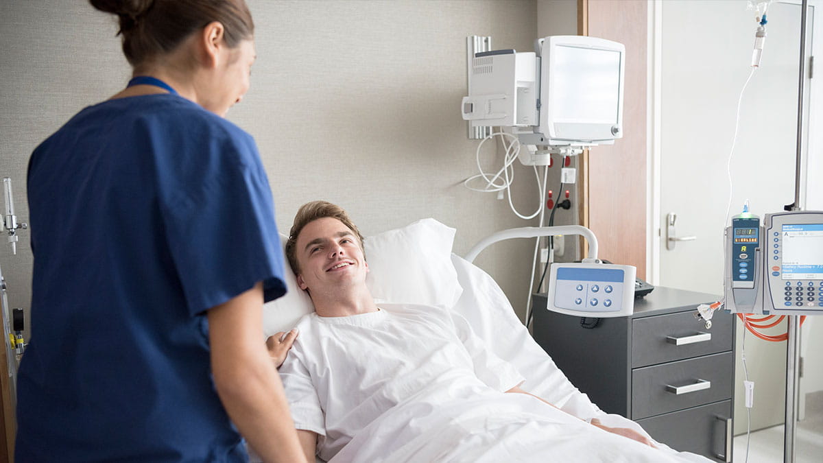 Patient speaking to nurse