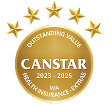 HBF awarded by Canstar for Outstanding Value Extras Cover in WA for 2023-2025