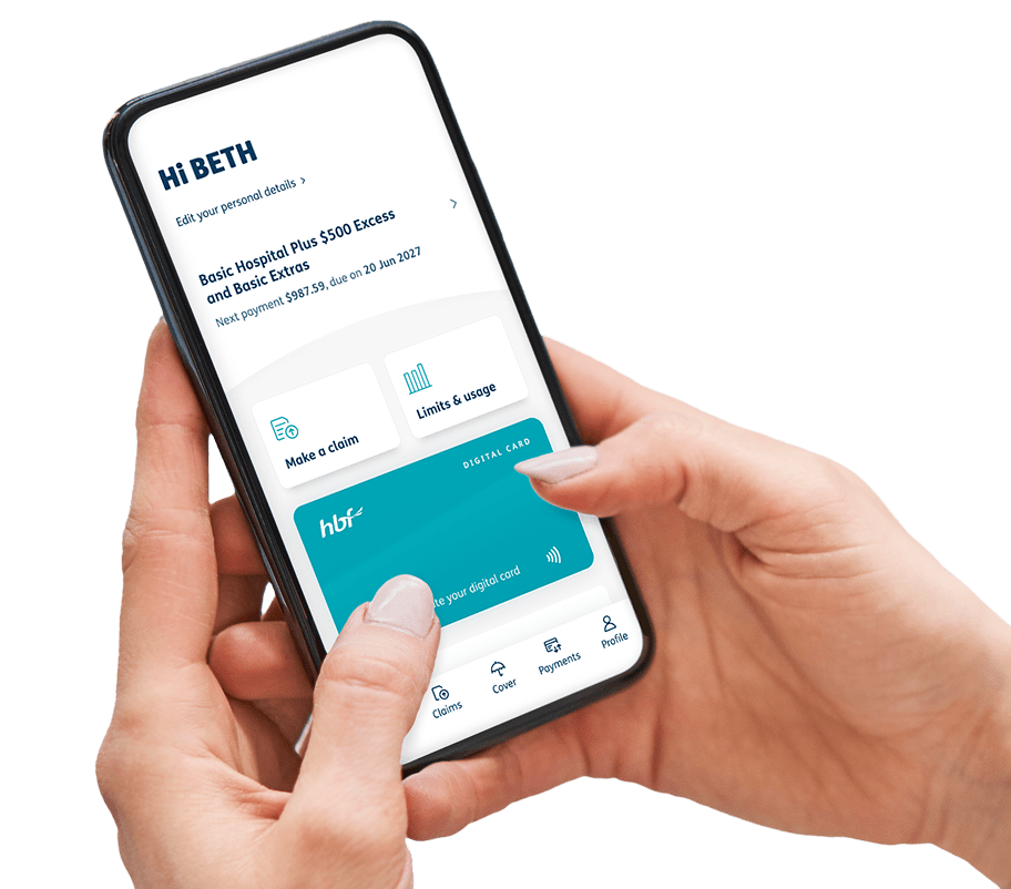 HBF App on mobile phone screen