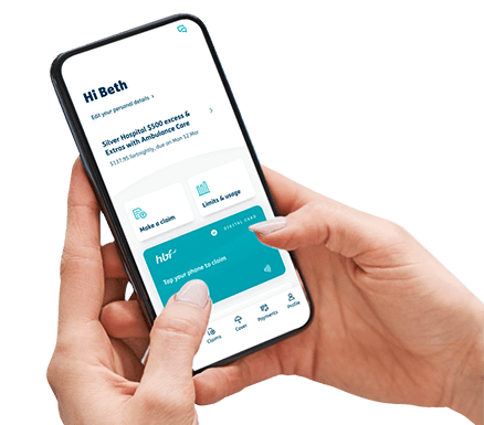 Holding mobile phone with hbf app on screen