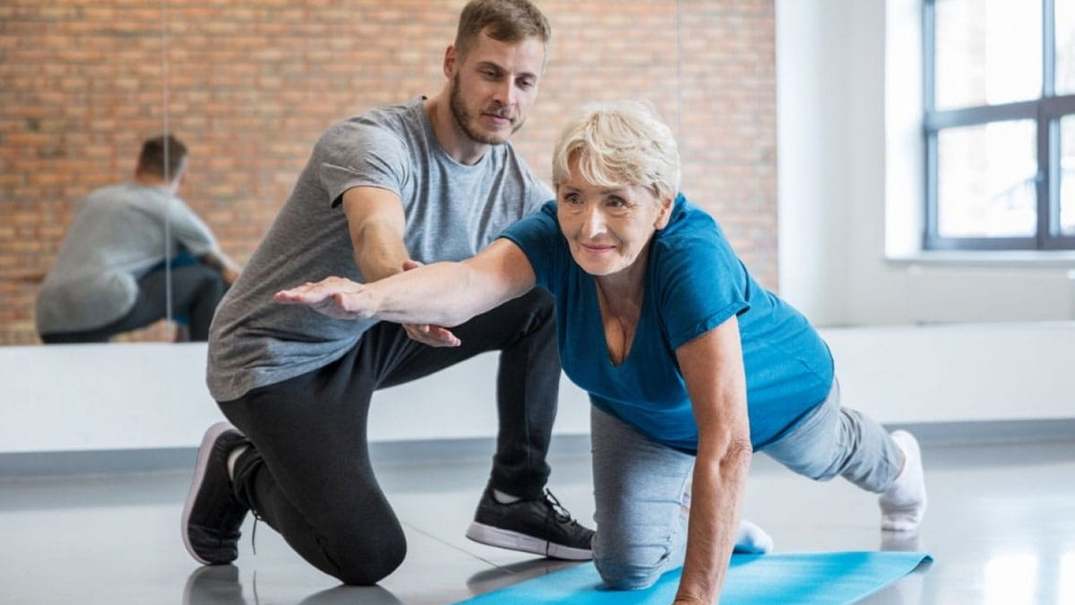 Older woman stretching