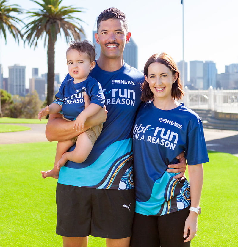 Family wearing 2024 HBF Run for a Reason t-shirt