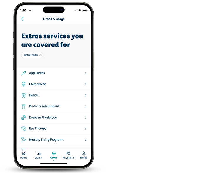 Extras services you are covered for page