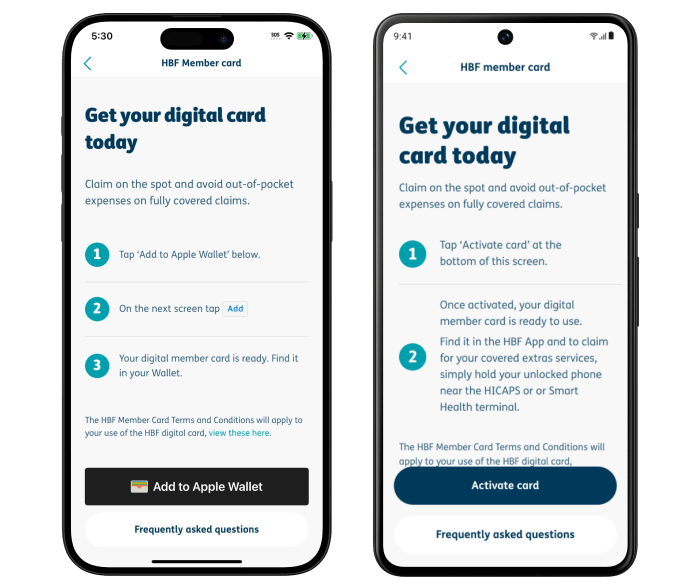 HBF app member card page