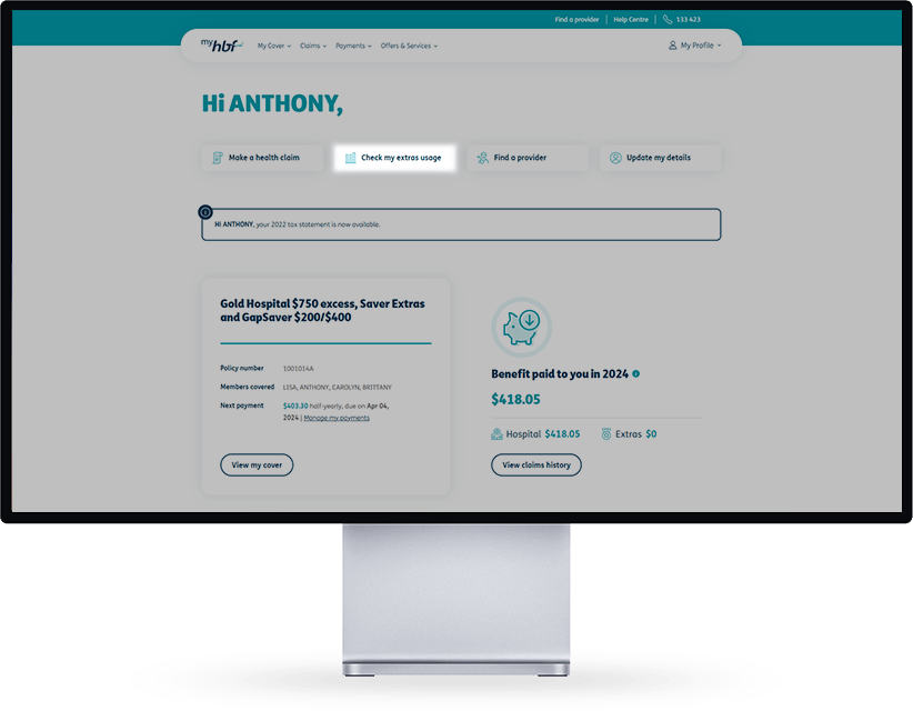 Check my extras usage button