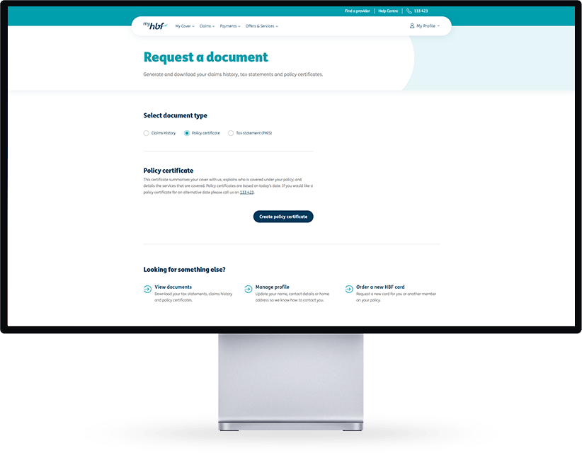 Create policy certificate button