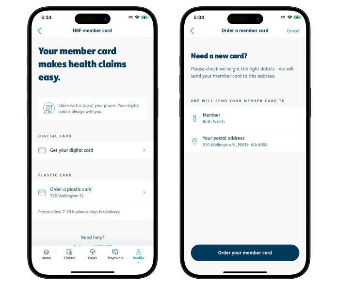 HBF member card page