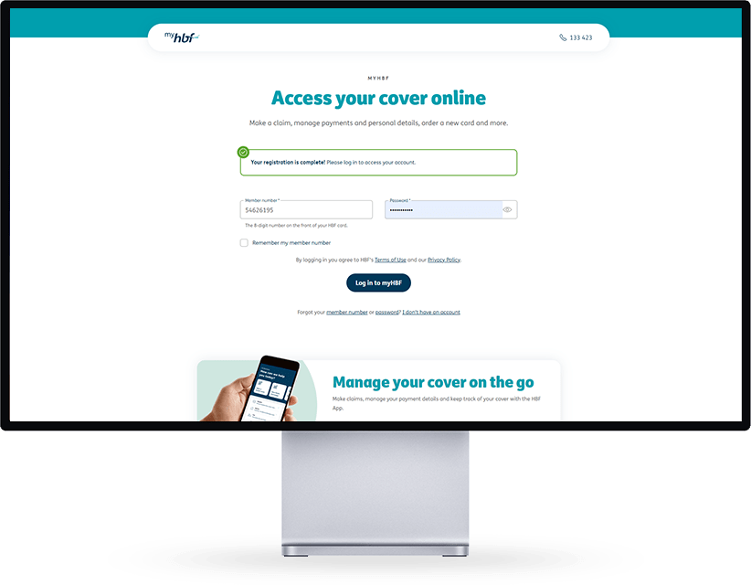Log in to myHBF page