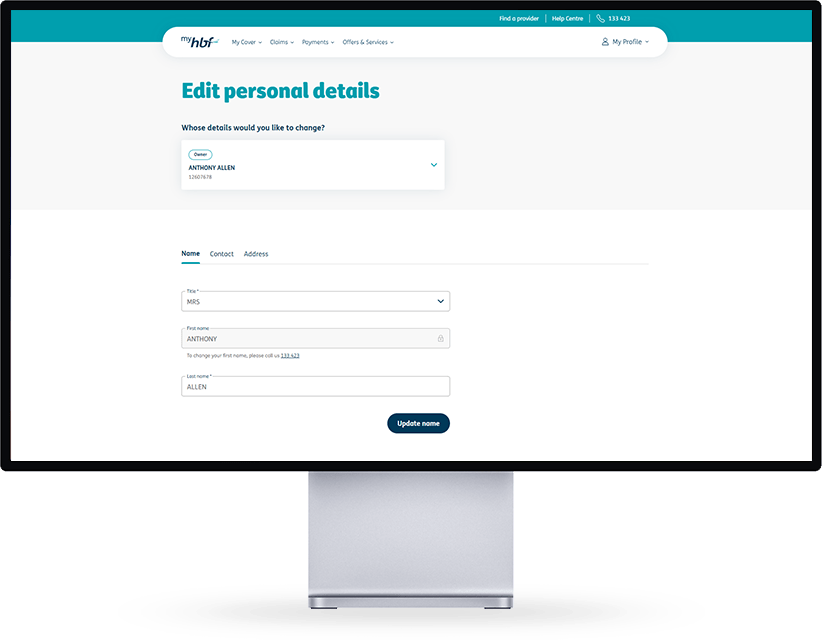 Edit personal details page