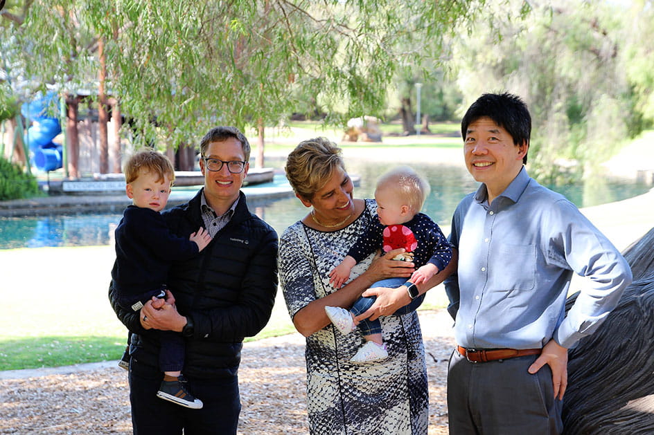  Jake Hammer with The Flourishing in Fatherhood project co-leads Professor Desiree Silva and Professor Bu Yeap