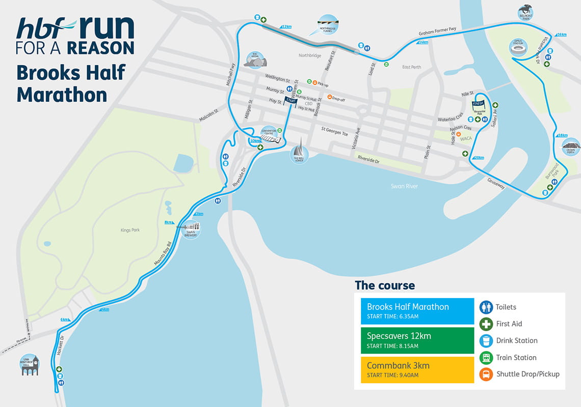 HBF Run for a Reason 2025 Brooks Half Marathon course map