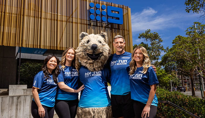 Channel 9 personalities wearing 2025 Run for a Reason t-shirt