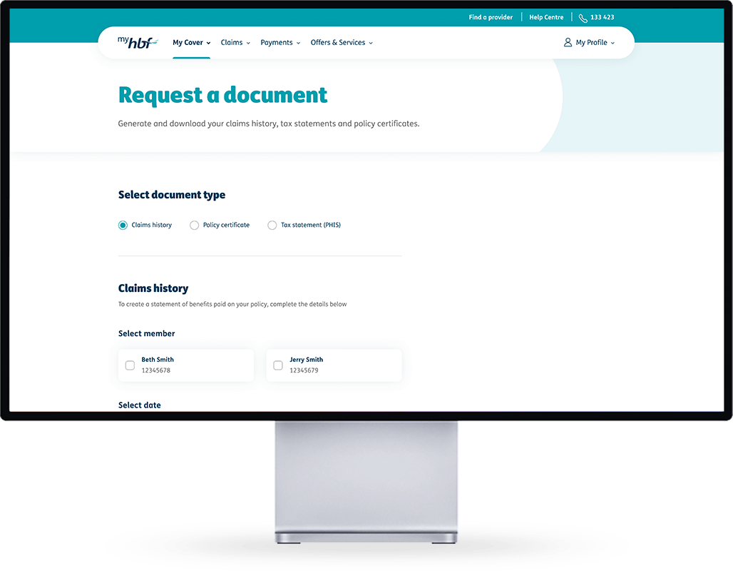 Claims history page